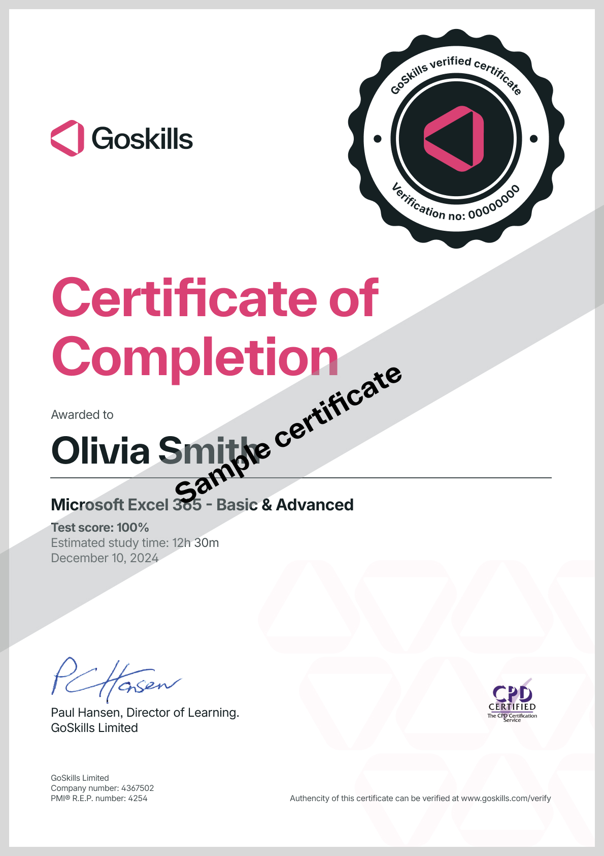 Certificate sample
