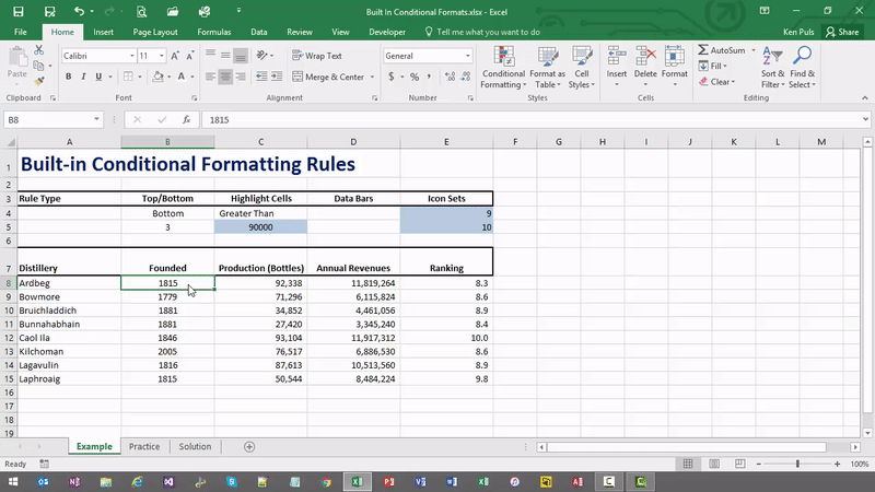 Conditional formatting example