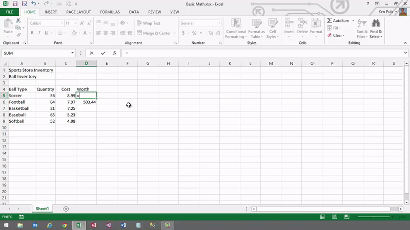 Multiplication with a formula example